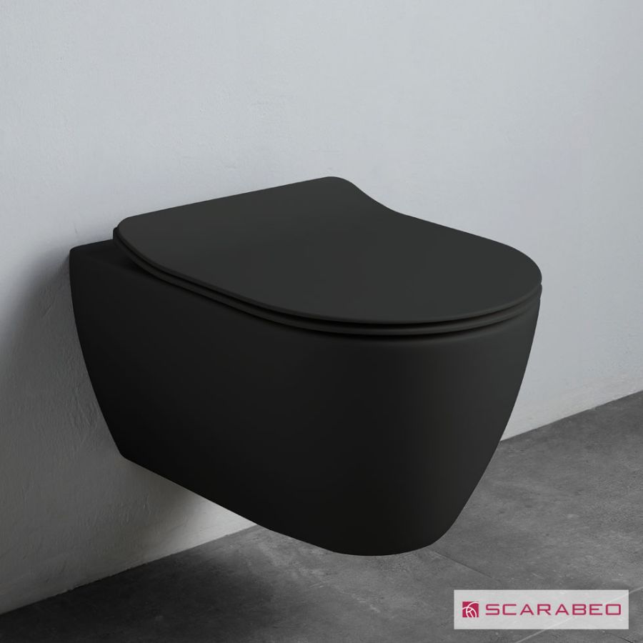 Λεκάνη Κρεμαστή MOON/50,5 Clean-Flush με κάλυμμα Slim Soft Close, Scarabeo (Black Matt) 552000SC-401