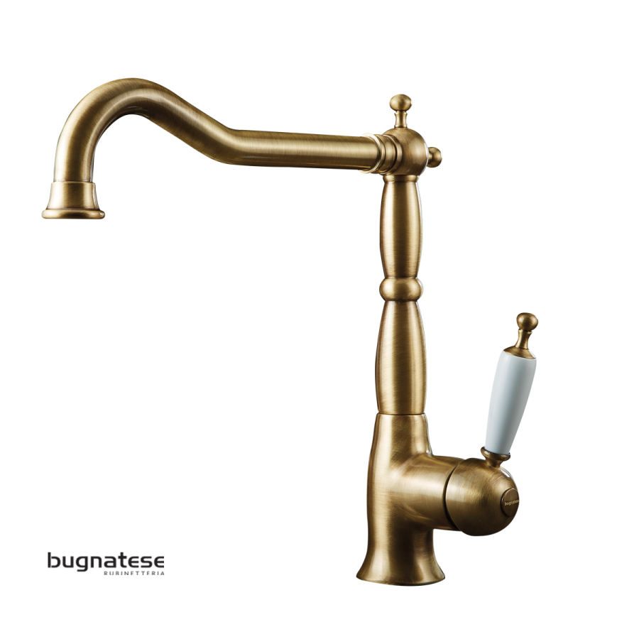 Μπαταρία Νεροχύτη Κουζίνας Retro Bronze-Λευκό Πορσελάκι Bugnatese Oxford 6382-220