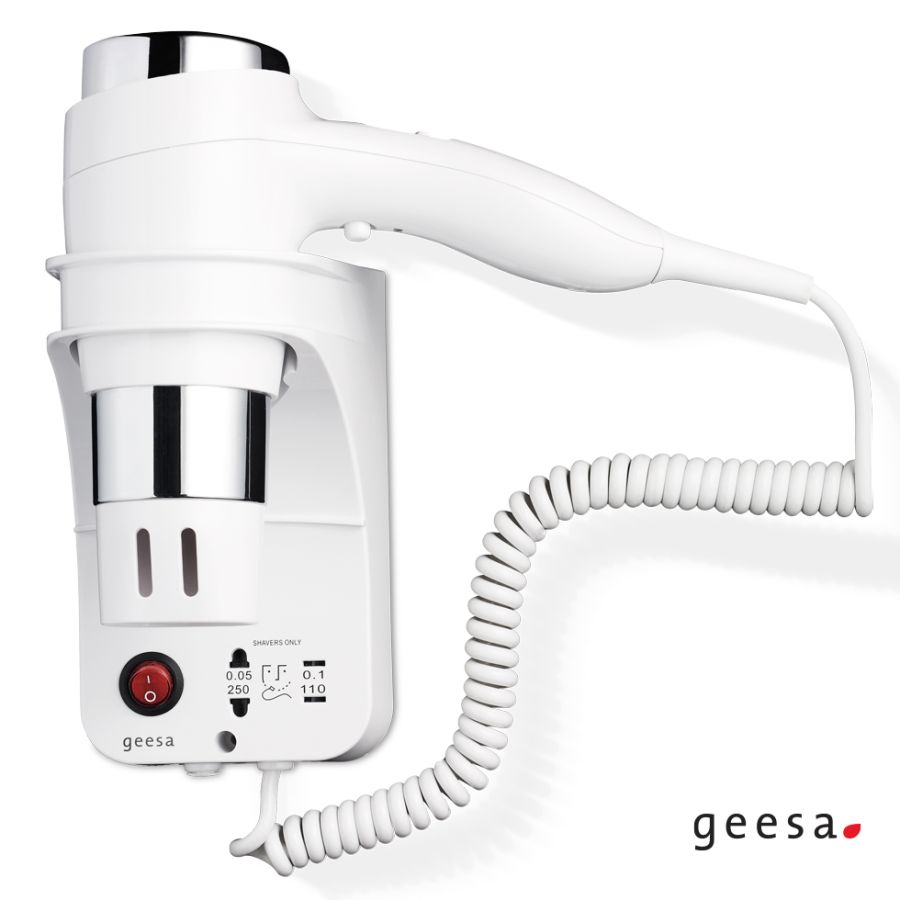 Σεσουάρ 3 ταχυτήτων 1600w με πριζα ξυρ.μηχ. Geesa Chrome/White 6476-100300