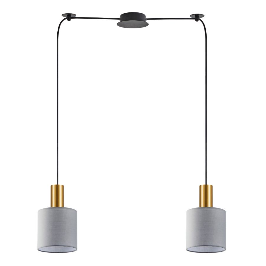 SE21-GM-4-BL2-SH2 ADEPT TUBE Gold Matt Pendant Grey Fabric Shade+ HOMELIGHTING 77-8606