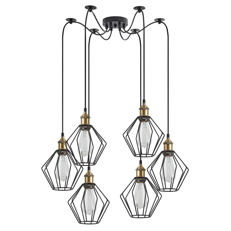 SE21-BR-10-BL6-GR1 MAGNUM Bronze Metal Pendant Black Metal Grid with Black Fabric Cable+ HOMELIGHTING 77-8704