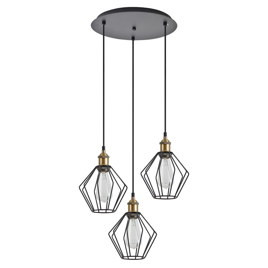SE21-BR-10-3BL-GR1 MAGNUM Bronze Metal Pendant Black Metal Grid with Black Fabric Cable+ HOMELIGHTING 77-8707