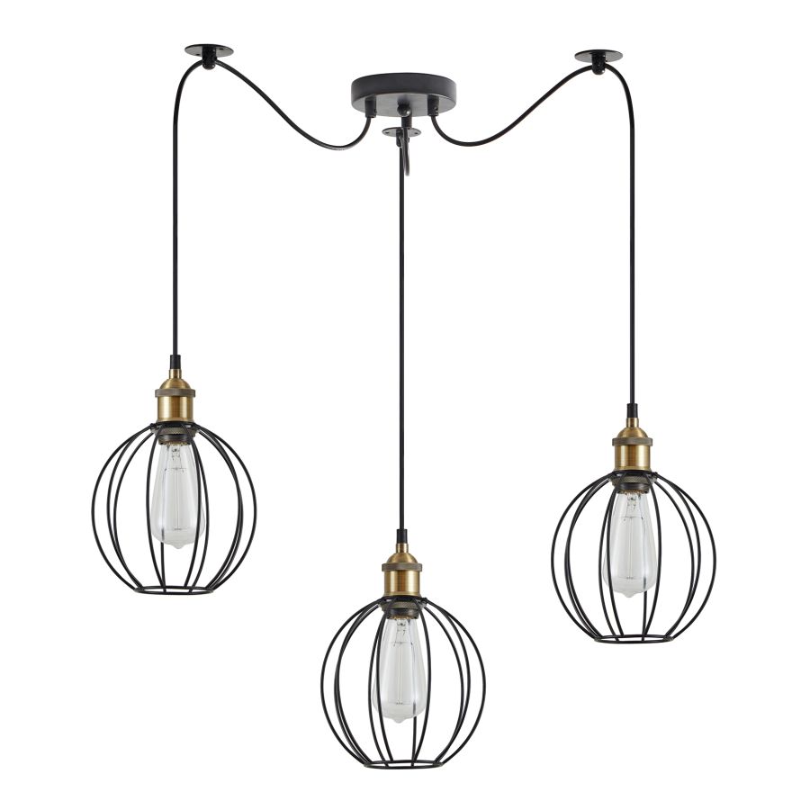 SE21-BR-10-BL3-GR2 MAGNUM Bronze Metal Pendant Black Metal Grid with Black Fabric Cable+ HOMELIGHTING 77-8712