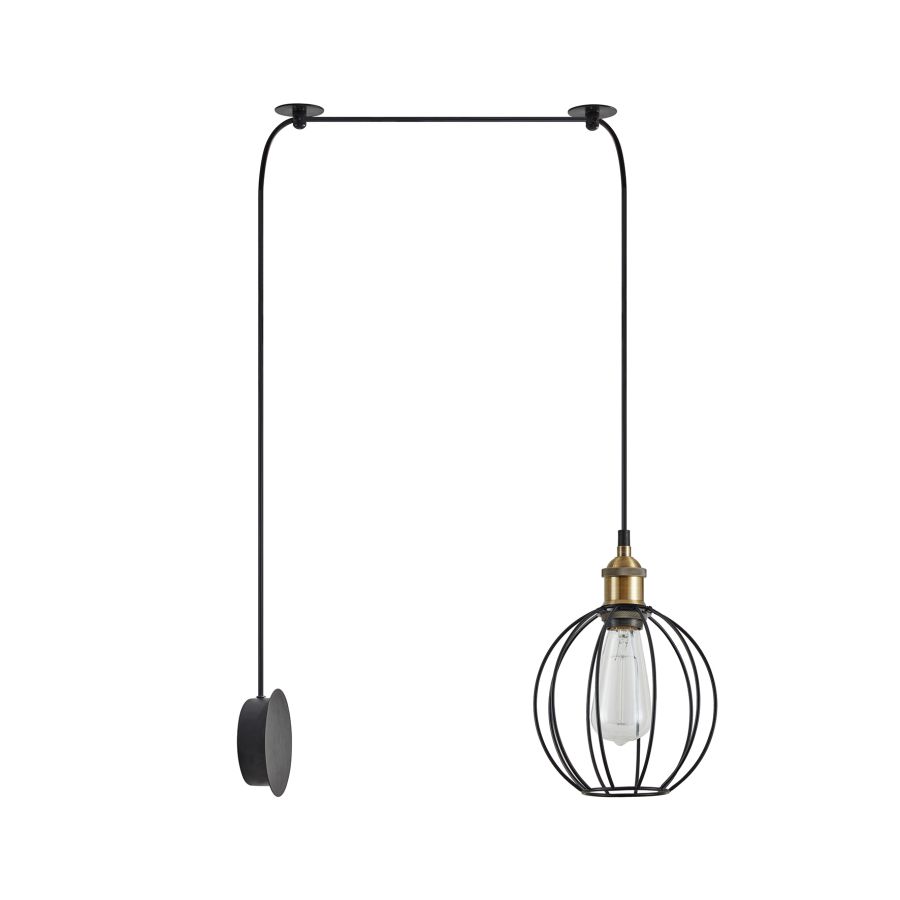 SE21-BR-10-BL1W-GR2 MAGNUM Bronze Metal Wall Lamp with Black Fabric Cable and Metal Grid+ HOMELIGHTING 77-8887