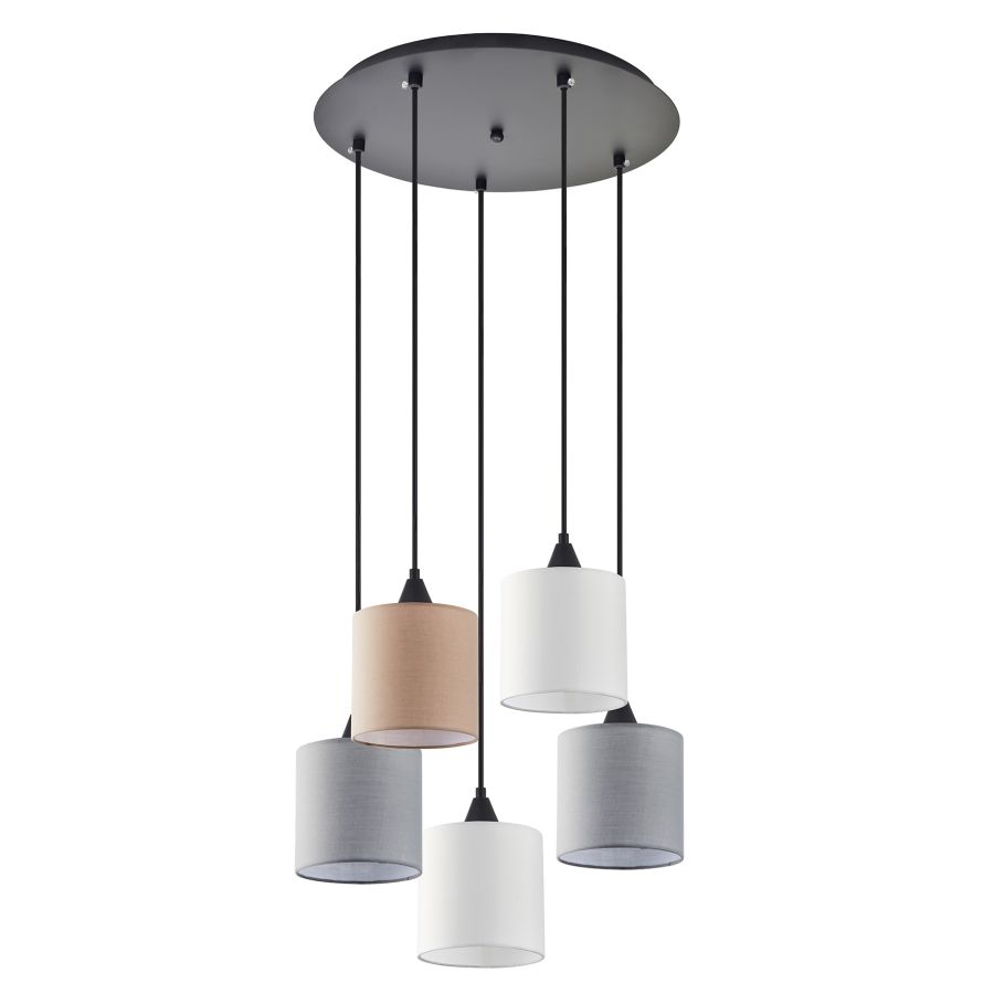 SE21-BL-B10-5BL-SH123 ADEPT FLEX White, Grey, Brown Fabric Shade Pendant+ HOMELIGHTING 77-8961