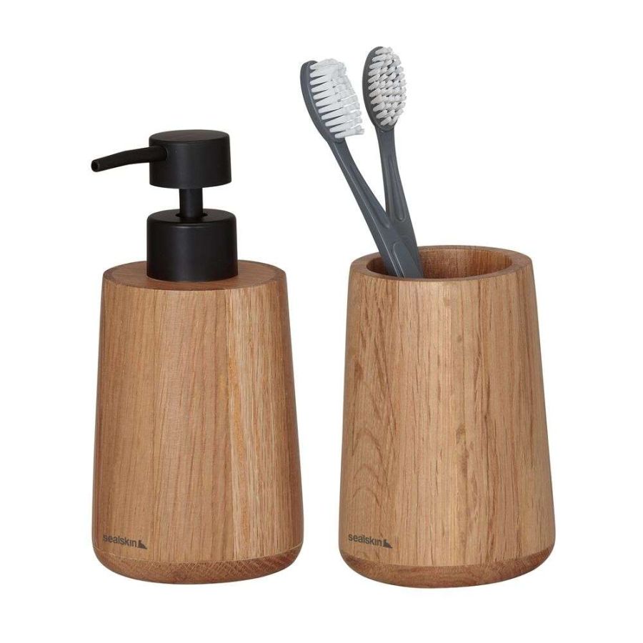 Earth oak set δοχείο κρεμοσάπουνου 150 ml & ποτήρι οδοντόβουρτσας Sealskin  800031