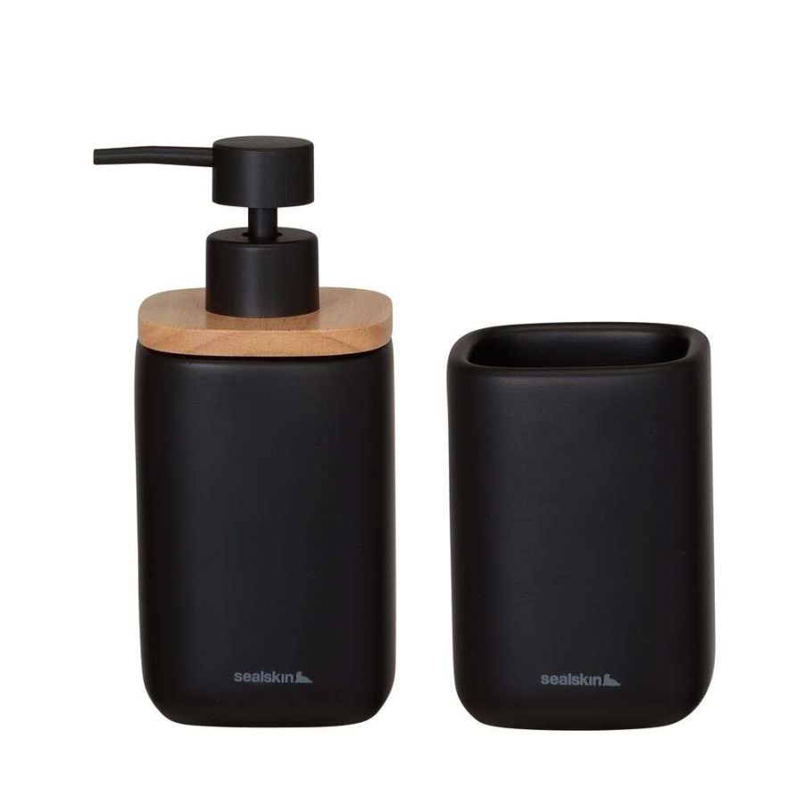 Mind black set δοχείο κρεμοσάπουνου 200 ml & ποτήρι οδοντόβουρτσας Sealskin 800062