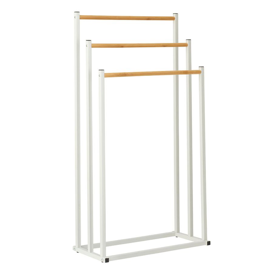 Επιδαπέδια Κρεμάστρα 3 Θέσεων Μεταλλική με Bamboo 45x23x85cm White/Natural MRShome DF-0030000