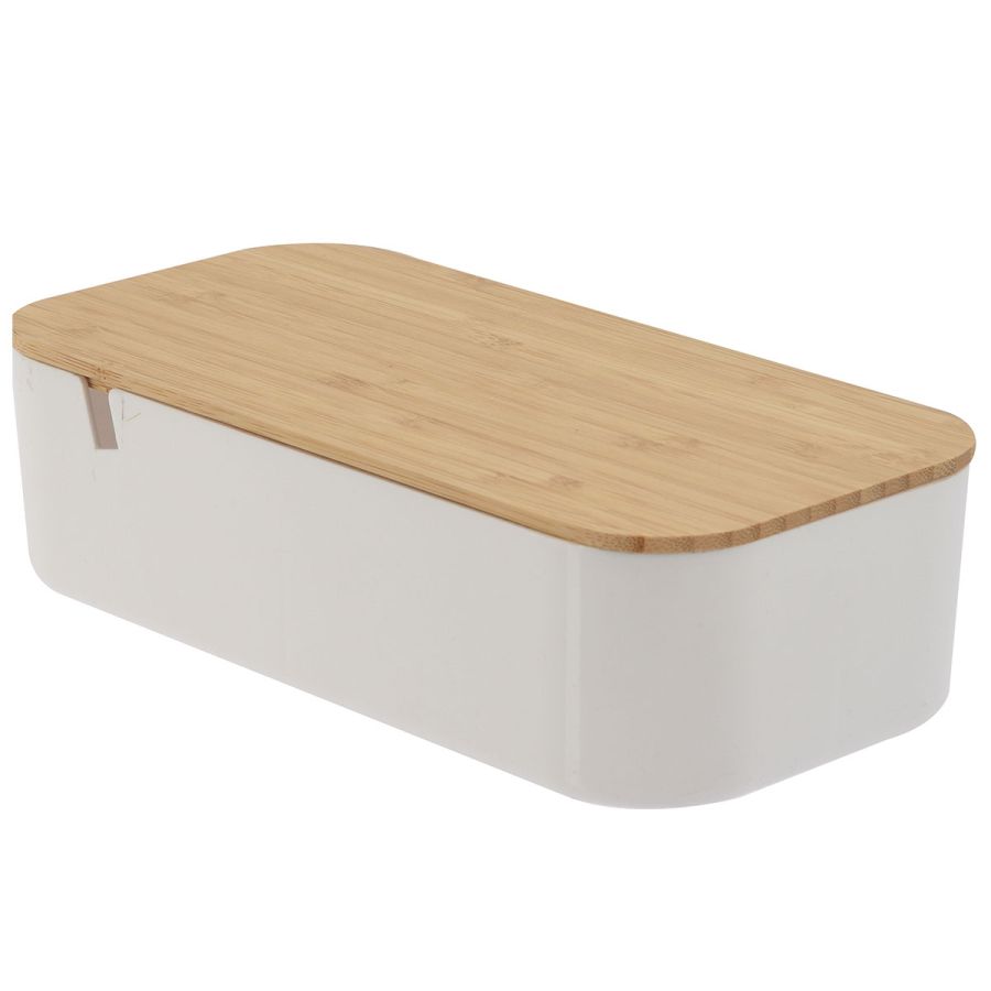 Κουτί Αποθήκευσης PS/Bamboo με Καθρέπτη 26x13x7cm White/Natural MRShome DF-0055000