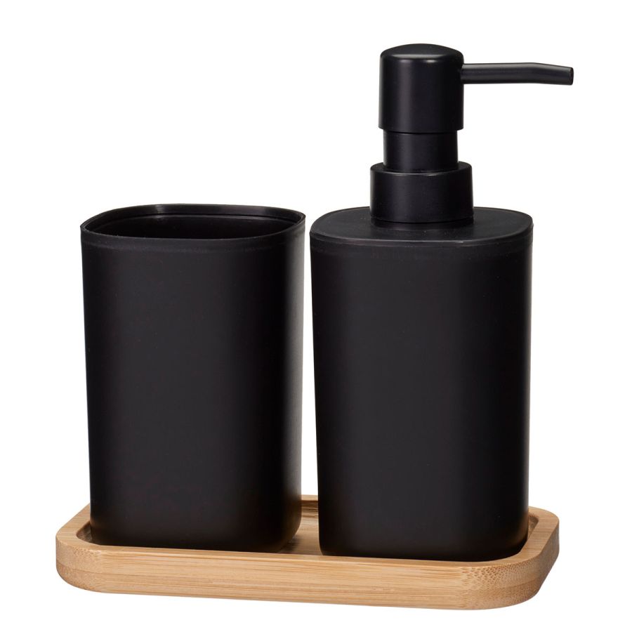 Σετ Μπάνιου από PP 3 Τεμαχίων Black/Natural MRShome DF-0068000