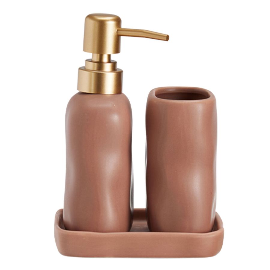 Σετ Μπάνιου Stoneware 3 Τεμαχίων Pink 7631U MRShome DF-0093002