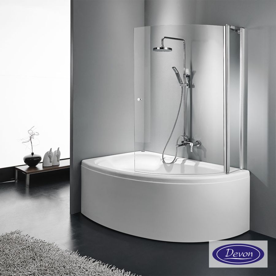 Διαχωριστικό κυρτό δίπτυχο μπανιέρας 120εκ. ύψους 140εκ., Devon Primus-Plus Clear Chrome DGC1200T-100