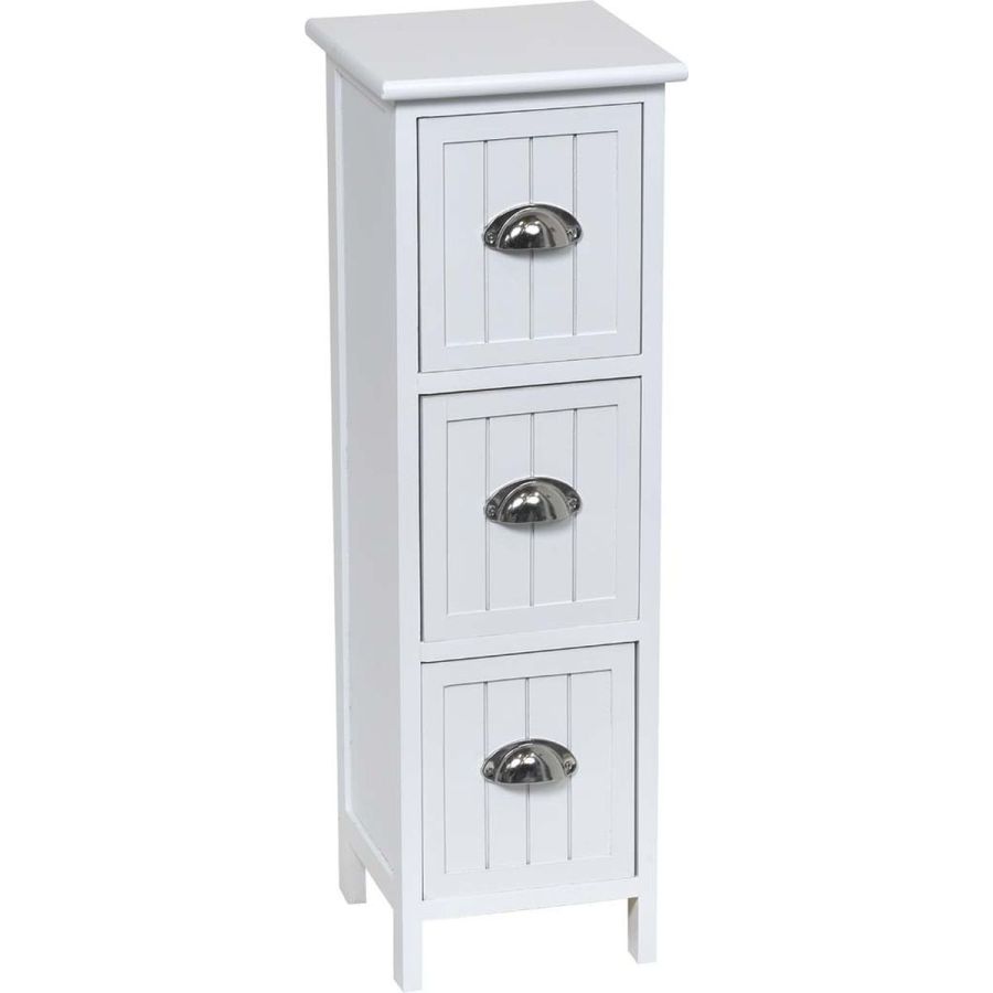 Συρταριέρα MDF με 3 Συρτάρια Λευκή 25x25x77cm MRShome DS-1255000