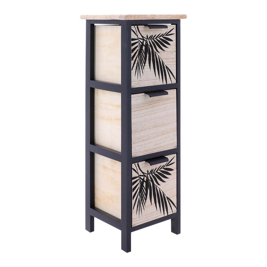 Συρταριέρα MDF με 3 Συρτάρια 25x25x77cm Μπεζ/Μαύρη με Σχέδιο MRShome DS-1340000