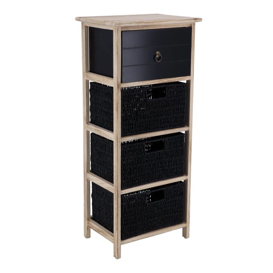 Έπιπλο MDF με 1 Ράφι και 3 Συρτάρια 37.5x27.5x86cm Μαύρο MRShome  DS-2215000
