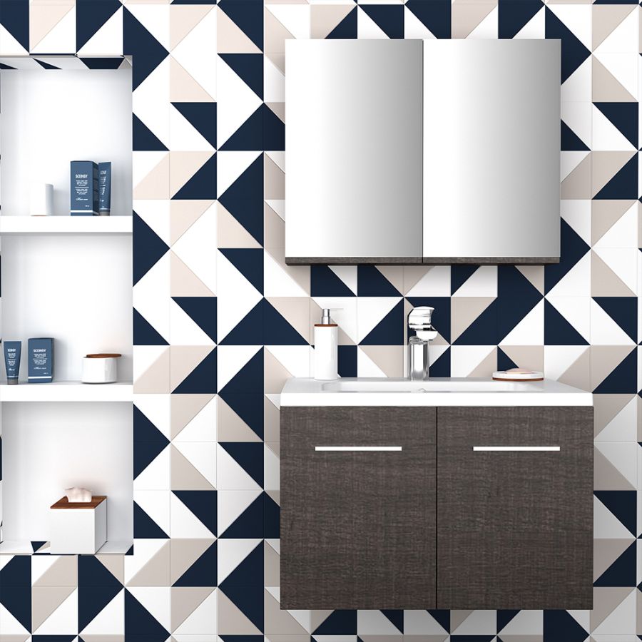 Orabella Mood 80 με δύο Συρτάρια - Κρεμαστό Έπιπλο Μπάνιου με πορσελάνινο νιπτήρα Tecla και καθρέπτη ντουλάπι F60160-70137-70105-60160