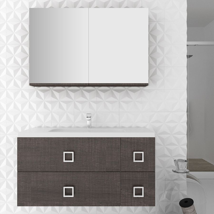 Orabella Mood 100 με δύο Πόρτες και δύο Συρτάρια - Κρεμαστό Έπιπλο Μπάνιου με πορσελάνινο νιπτήρα Tecla και καθρέπτη ντουλάπι F60161-70140-70107-60161