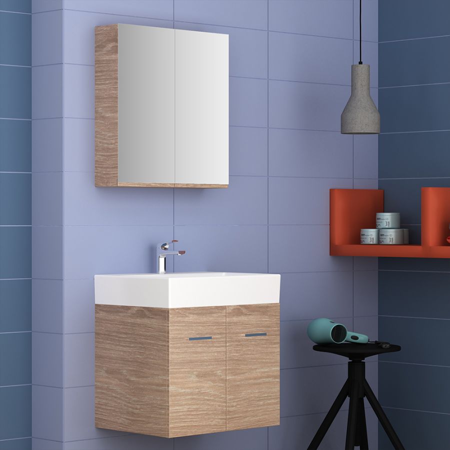 Orabella Amabile 60 - Κρεμαστό Έπιπλο Μπάνιου με πορσελάνινο νιπτήρα Tecla και καθρέπτη ντουλάπι F60162-70143-70104-60162