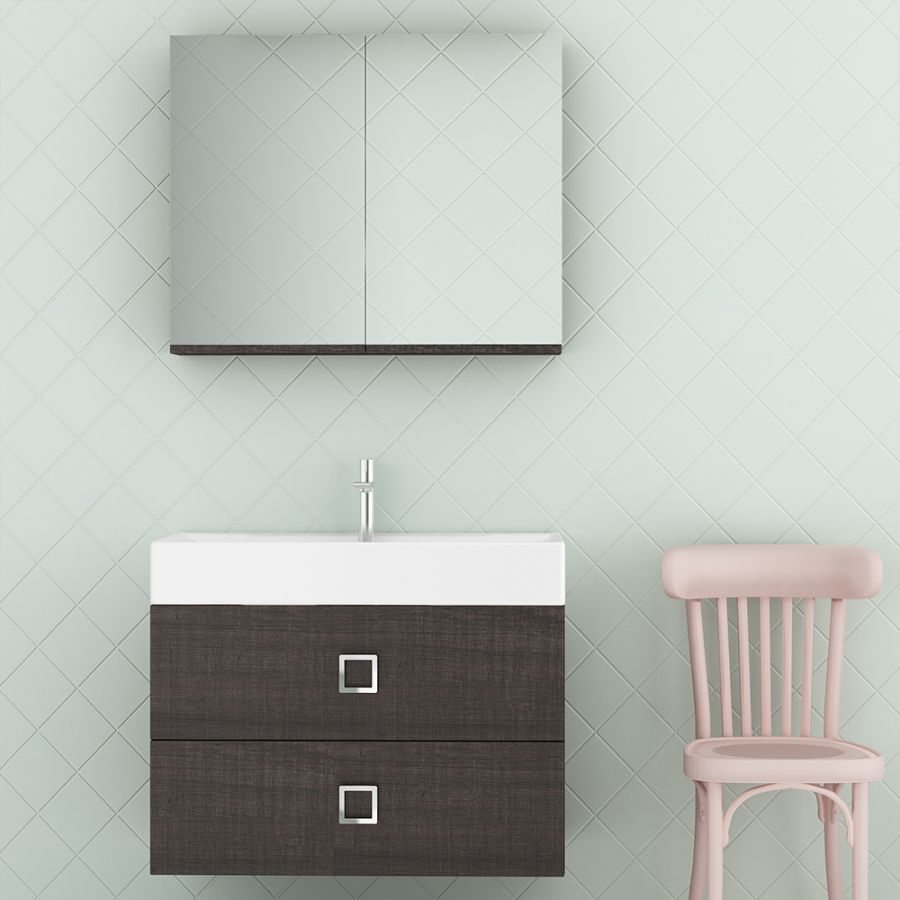 Orabella Touch 81 με δύο Συρτάρια - Κρεμαστό Έπιπλο Μπάνιου με πορσελάνινο νιπτήρα Tecla και καθρέπτη ντουλάπι F60167-70152-70105-60167