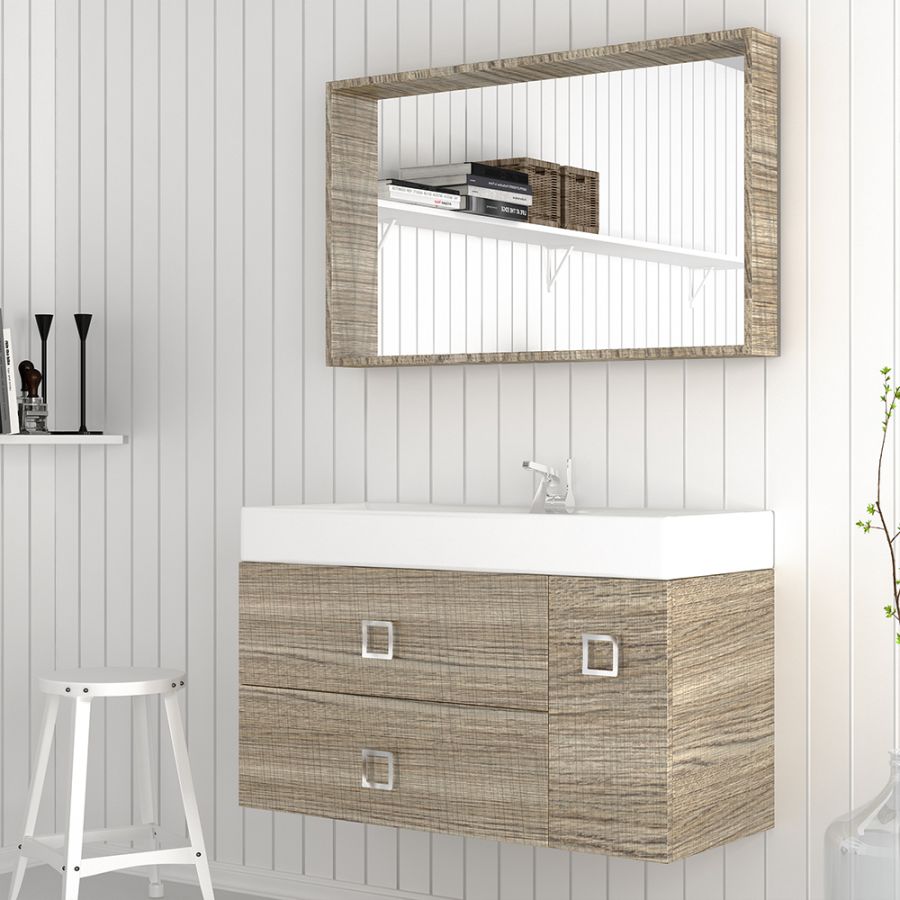 Orabella Touch 101 με τέσσερα Συρτάρια - Κρεμαστό Έπιπλο Μπάνιου με πορσελάνινο νιπτήρα Tecla και καθρέπτη με εταζέρα και ντουλάπι F60168-70155-70112-70113-60168