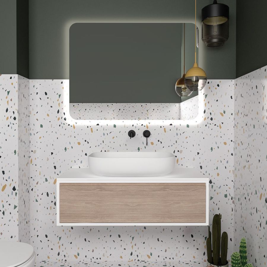 Orabella Drawer 60 - Κρεμαστό Έπιπλο Μπάνιου με λευκή ματ επικάλυψηκαι και βάση με συρτάρι από μελαμίνη δικής σας επιλογής (χωρίς καθρέπτη και νιπτήρα) F70204-70200,W-60