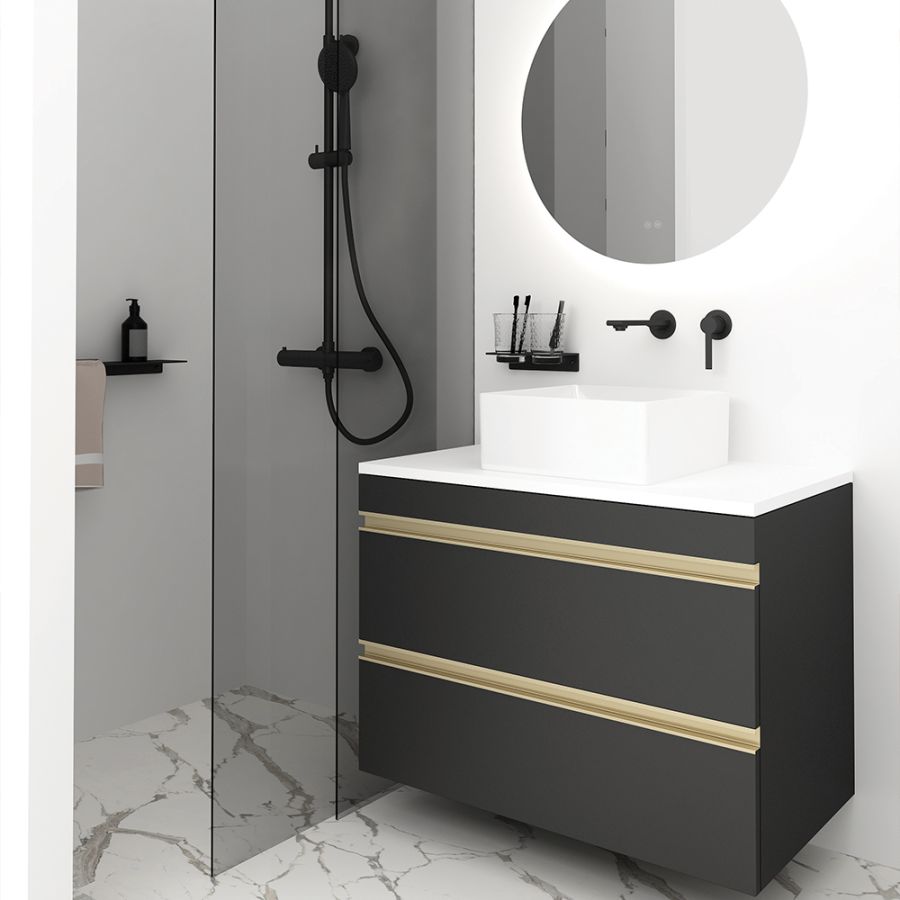 Orabella Vision 80 - Κρεμαστό Έπιπλο Μπάνιου με λευκή ματ επικάλυψη και βάση με συρτάρια από MDF super matt δικής σας επιλογής (χωρίς καθρέπτη και νιπτήρα) F70238-70239,W-80