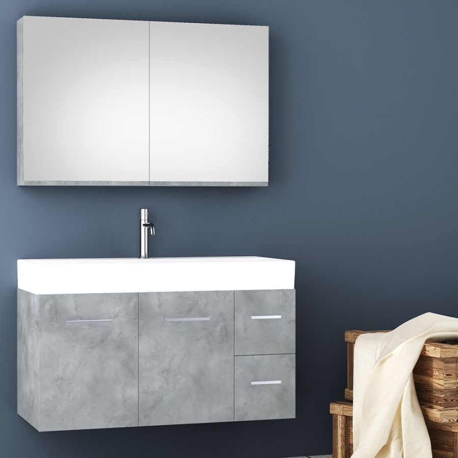Orabella Touch 101 με μια Πόρτα και δύο Συρτάρια - Κρεμαστό Έπιπλο Μπάνιου με πορσελάνινο νιπτήρα Tecla και καθρέπτη Infinity 100 σε αποχρώσεις ξύλου με χρωμέ γραμμικά πόμολα F70250-70253,70109,60168