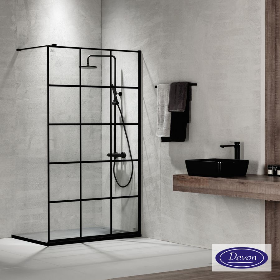 Διαχωριστικό κρύσταλλο ντουζιέρας IWIS Walk-in 120 ρυθμιζόμενo από 117 έως 119εκ., Devon Clean Glass Decor Black Matt IW120DC-400