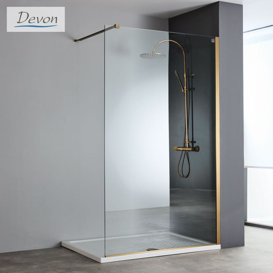 Διαχωριστικό κρύσταλλο ντουζιέρας IWIS Walk-in 100 h.220 ρυθμιζόμενo από 96 έως 98εκ., Devon Clean Glass Inox AISI304 Bronze Brushed IWH100C-221