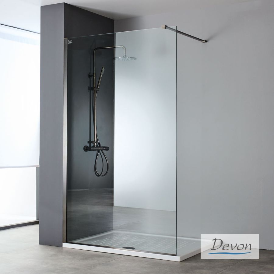 Διαχωριστικό κρύσταλλο ντουζιέρας IWIS Walk-in 100 h.220 ρυθμιζόμενo από 96 έως 98εκ., Devon Clean Glass Inox AISI304 Black Brushed IWH100C-411