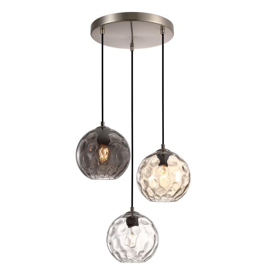 Φωτιστικό Κρεμαστό L30xH120cm Τρίφωτο Ροζέτα 3xE27 Χειροποίητο Γυαλί-Μέταλλο Νίκελ Ματ Sun Light PARLIA-3R-CR