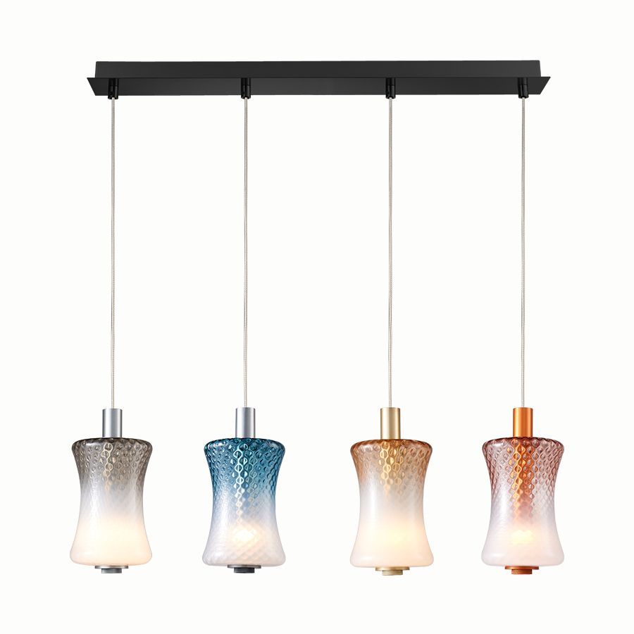 Φωτιστικό Κρεμαστό Τετράφωτη Ράγα Μαύρη L105xH180cm Led 16w 880lm 3000K Χειροποίητο Γυαλί Μελί-Μπλε-Γκρι-Ροζ Παλ Sun Light PAUL-4S