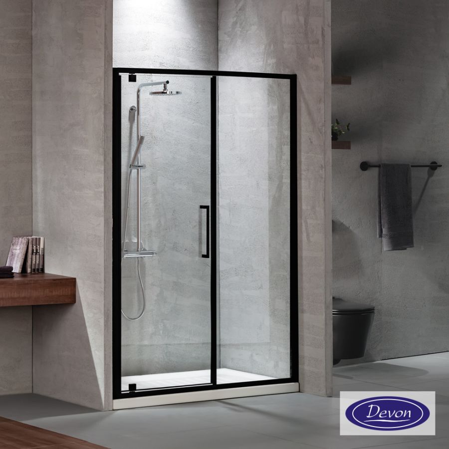 Ανοιγόμενη πόρτα ντουζιέρας PIVOT INFILL 140 ύψους 195εκ. ρυθμιζόμενη διάσταση από 137 έως 141εκ., Primus Plus Clean Glass Black Matt PIR140C-400