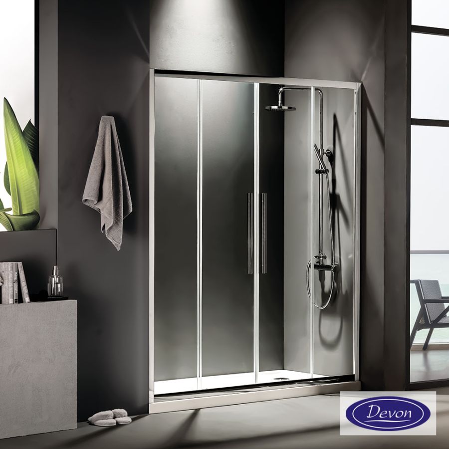 Συρόμενη διπλή πόρτα καμπίνας ντουζιέρας Flow 170 ύψους 195εκ.  ρυθμιζόμενη από 167 έως 171εκ. Devon Clean Glass Chrome SL2F170C-100