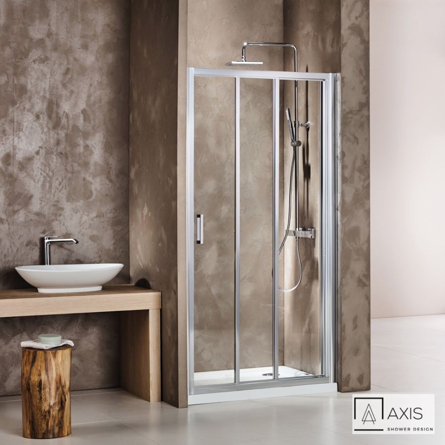 Συρόμενη τριπλή πόρτα καμπίνας ντουζιέρας AXIS 100 ύψους 185εκ.  ρυθμιζόμενη από 97 έως 101εκ. Clean Glass Chrome SL3X100C-100