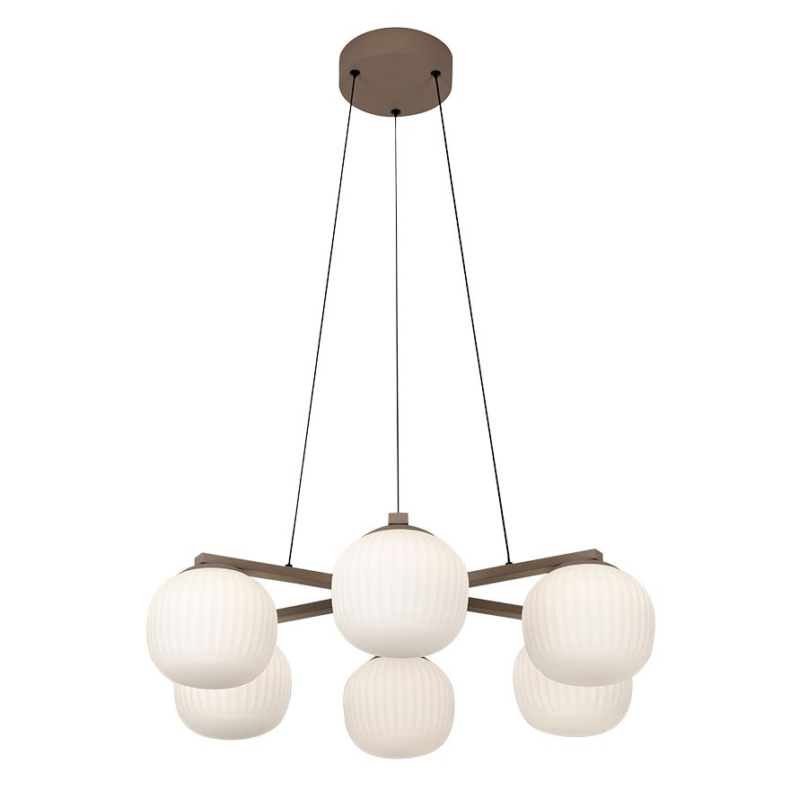 Φωτιστικό Κρεμαστό Εξάφωτο 66xH150cm Led 36w 3000K 4320lm Sand Brown-Οπάλ Γυαλιά Sun Light VINO-6R