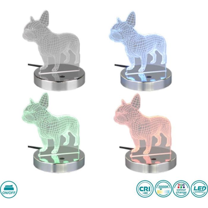 Φωτιστικό Επιτραπέζιο "Dog" ,Led RGBW 3,2w 200lm 3000K  Μέταλλο Χρωμέ-Ακρυλικό με σχέδια, Trio Lighting Dog R52651106
