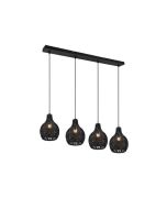 Φωτιστικό Κρεμαστό Τετράφωτο Ράγα  L93xØ17xΗ150cm 4xE14 Ράταν Μαύρο Trio Sprout  R31294002