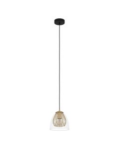 Κρεμαστό Φωτιστικό D19,5xH150cm Μονόφωτο 1xE27 Μαύρο-Ορείχαλκος-Γυαλί Eglo Jazmina 390037
