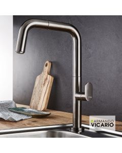 Μπαταρία Νεροχύτη Με Συρόμενο Ντους Black Brushed Armando Vicario Eva 400746-410