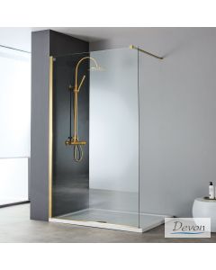 Διαχωριστικό κρύσταλλο ντουζιέρας IWIS Walk-in 100 h.220 ρυθμιζόμενo από 96 έως 98εκ., Devon Clean Glass Inox AISI304 Gold Brushed  IWH100C-211
