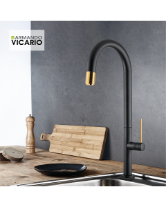 Μπαταρία Κουζίνας  με Συρόμενο Ντους Black Matt-Gold Brushed Armando Vicario Tozo 48780-400201