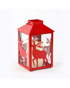 "METAL RED REINDEER LANTERN" ΛΕΥΚΟ ΚΕΡΙ, 1 LED ΛΑΜΠ. ΜΠΑΤ. (3xAAA), WW,IP44, Φ13Χ21CM ACA X0711108