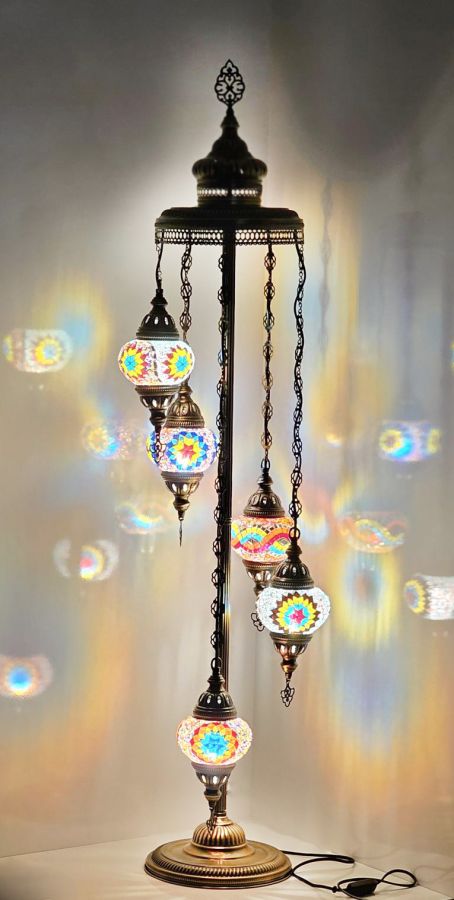 ORIENTAL 5/L FLOOR LAMP ΔΑΠΕΔΟΥ ΒΙΤΡΩ  BRONZE-ΠΟΛΥΧΡΩΜΟ ΓΥΑΛΙ Heronia 02-0494