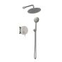 Orabella Terra Brushed nickel - Shower set εντοιχισμού με Μπαταρία λουτρού, εντοιχισμού 2 σημείων, κεφαλή Φ250 με βραχίονα και τηλέφωνο ντουζ με σπιράλ και επιτοίχειο στήριγμα 10318