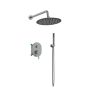 Orabella Marea Gun metal light - Shower set εντοιχισμού με Μπαταρία λουτρού, εντοιχισμού 2 σημείων, κεφαλή Φ250 με βραχίονα και τηλέφωνο ντουζ με σπιράλ και επιτοίχειο στήριγμα 10424