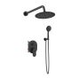 Orabella Aspen Black matt - Shower set εντοιχισμού με Μπαταρία λουτρού, εντοιχισμού 2 σημείων, κεφαλή Φ250 με βραχίονα και τηλέφωνο ντουζ με σπιράλ και επιτοίχειο στήριγμα 10438
