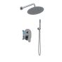 Orabella Oval Gun metal light - Shower set εντοιχισμού με Μπαταρία λουτρού, εντοιχισμού 2 σημείων, κεφαλή Φ250 με βραχίονα και τηλέφωνο ντουζ με σπιράλ και επιτοίχειο στήριγμα 10484