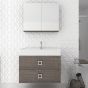 Orabella Touch 81 με δύο Συρτάρια - Κρεμαστό Έπιπλο Μπάνιου με πορσελάνινο νιπτήρα Tecla και καθρέπτη ντουλάπι σε αποχρώσεις ξύλου με χρωμέ γραμμικά πόμολα F70248-70249,70105,60167