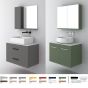 Orabella Solid Surface 80 με δύο Πόρτες - Κρεμαστό Έπιπλο Μπάνιου για επικαθήμενο νιπτήρα και καθρέπτης ντουλάπι σε αποχρώσεις ξύλου με χρωμέ γραμμικά πόμολα F70242-70242,70105,W-80